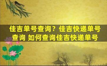 佳吉单号查询？佳吉快递单号查询 如何查询佳吉快递单号
